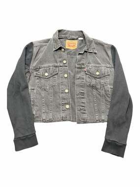 Levi's Hybrid Ex-Boyfriend Trucker Jacket Black Denim with Knit Sleeves Size S